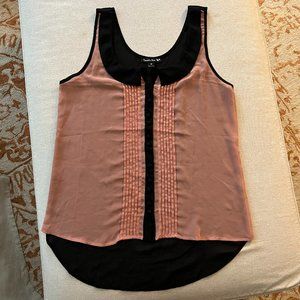 EUC Double Zero Dusty Rose & Black Button Down Peter Pan Collar Tank Sz M